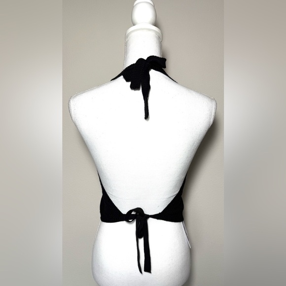 NWT 525 America Black Crochet Halter Tank Top 100% Cotton Women Size Small - Picture 3 of 6